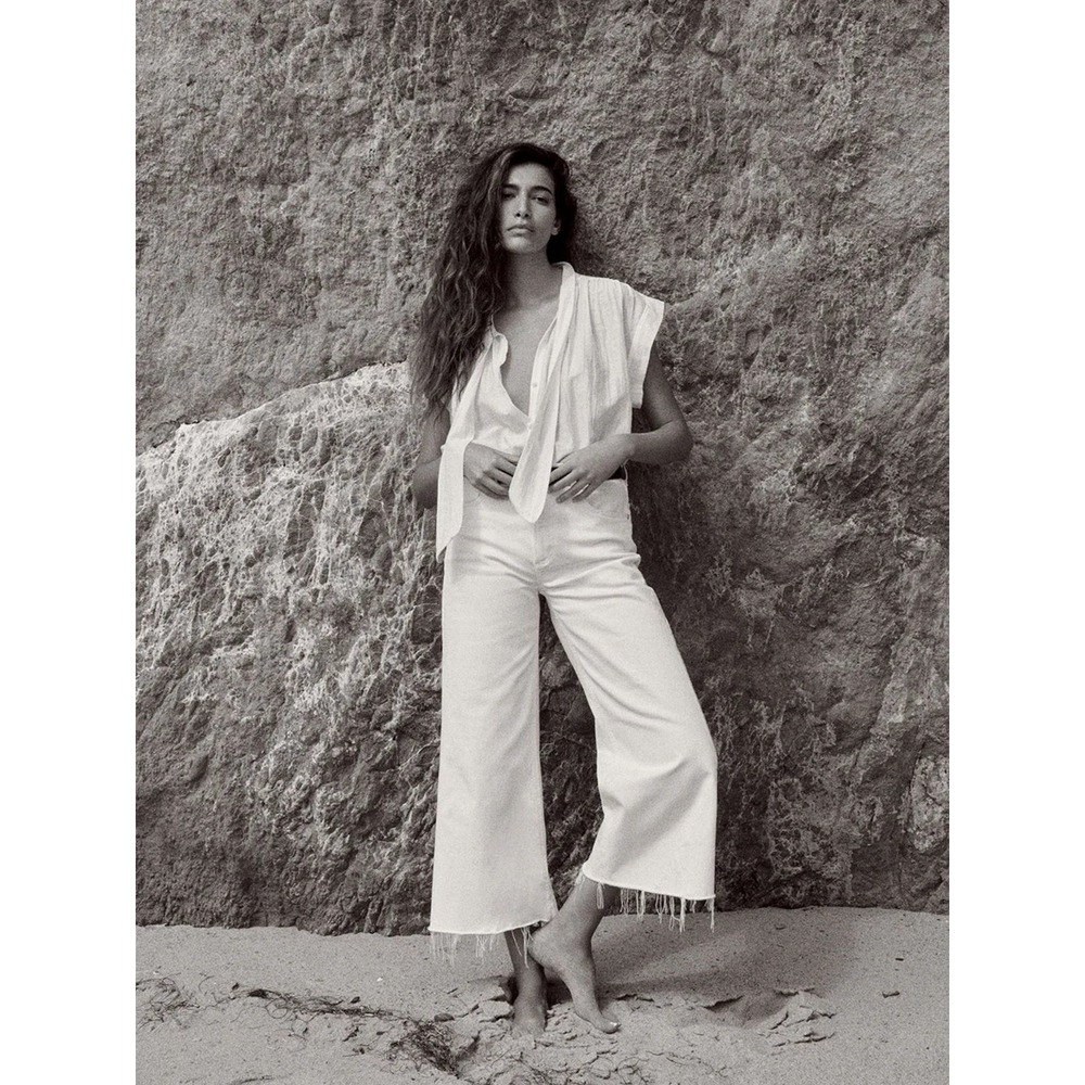 Citizens of Humanity Lyra Wide Leg Crop Soft White Raw Hem Size 30 - Picture 4 of 10